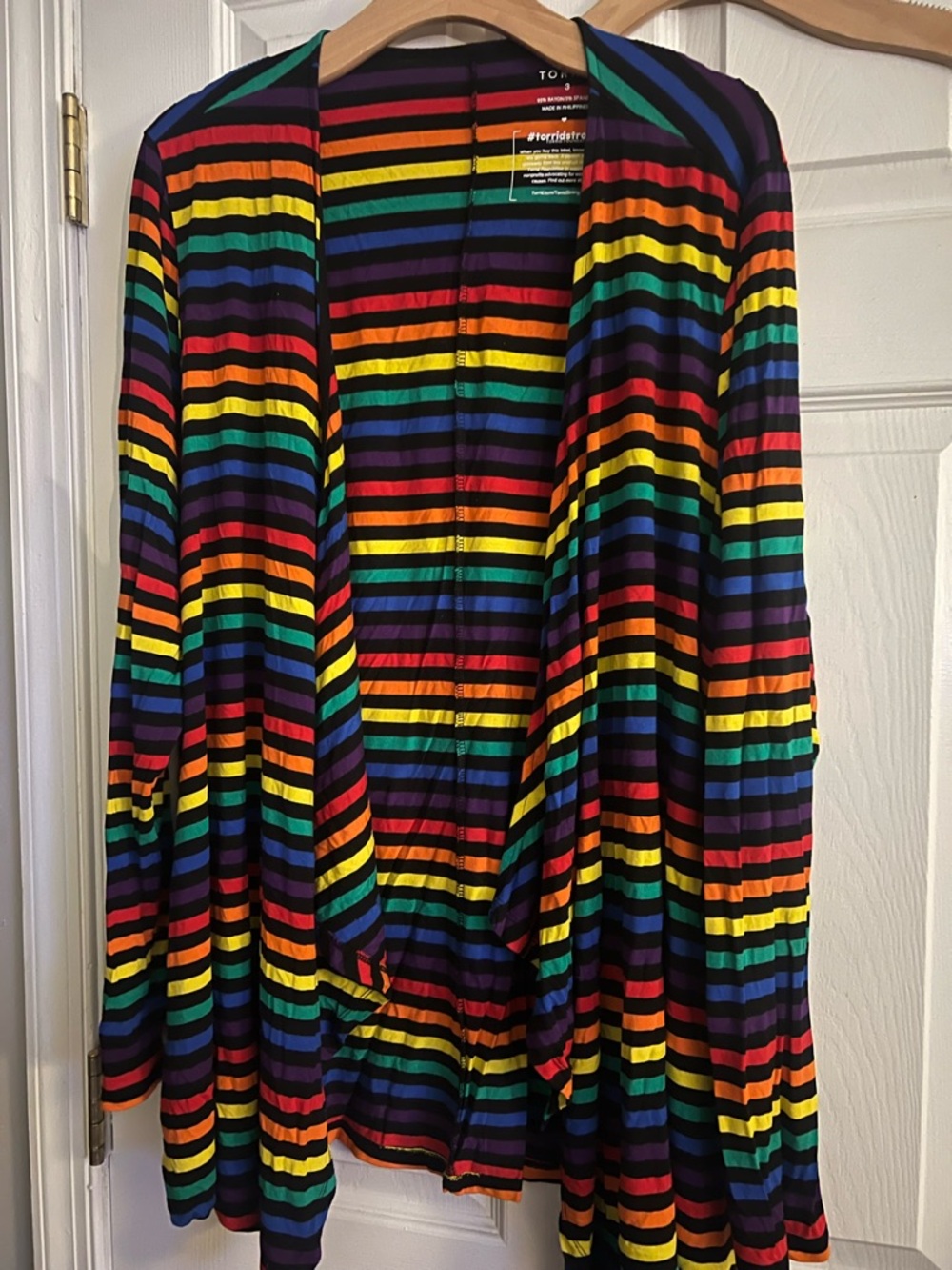 torrid Rainbow Stripe Open Cardigan - Black Multicolor